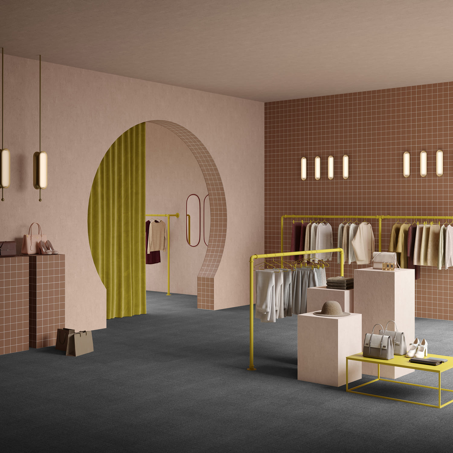 Ковровая плитка Associated Weavers Mantra Tile цвет 98 Anthracite 500×500×5,2 фото в интерьере